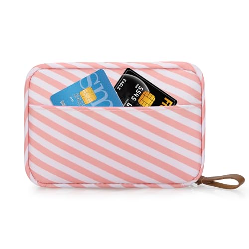 DOB SECHS Mini Striped Nylon Cosmetic Bag & Travel Makeup Pouch, Pink
