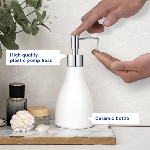 UHEY HOME Ceramic Hand Soap Dispenser - 8.5oz Refillable Bottle, Silver