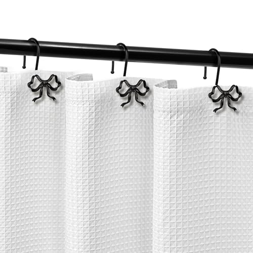 Sunlit Black Bow Knot Shower Curtain Hooks - Set of 12