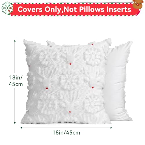 Coddsmz Christmas Decorative Pillow Covers 18x18 Inch Set of 2 - Snowflake & Deer Design