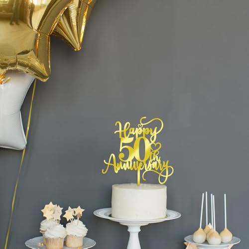 Acrylic Happy 50th Anniversary Cake Topper - Pre-Assembled