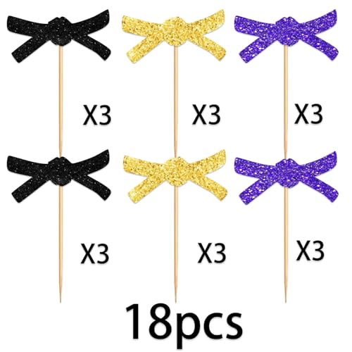 Taekwondo Cupcake Toppers - 18pcs Glitter Birthday Party Decor