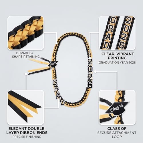 2-Pack Graduation Leis Class of 2026 - Double Layer Ribbon Flower Garland