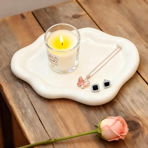 TEQKON White Ceramic Cloud Jewelry Tray and Ring Dish Aesthetic Decor