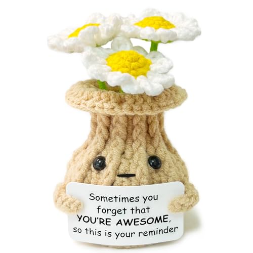 You Are Awesome Crochet Daisy Gift - Inspirational Handmade Decor & Easter Basket Stuffer