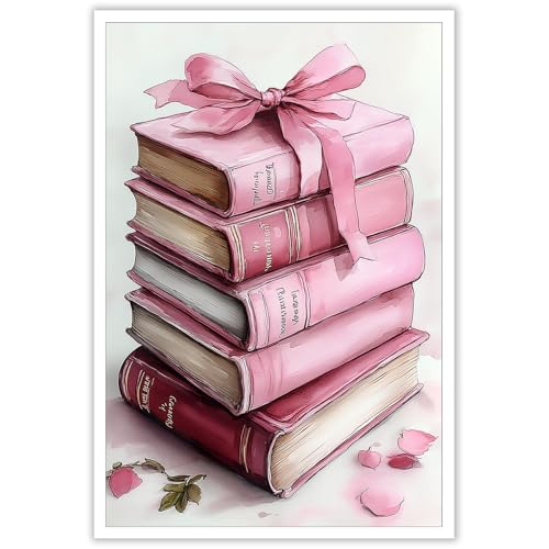 Pink Bow Books Canvas Wall Art Coquette Preppy Poster 8x12 Unframed