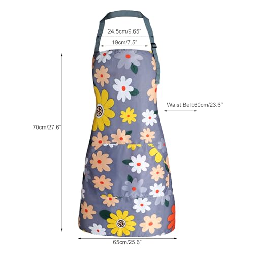 Adjustable Floral Chef Apron for Women with Pockets - Waterproof
