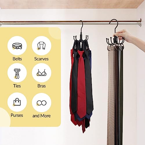 PODATOL Rotating Belt Hanger - 24 Slot Metal Closet Organizer, Black