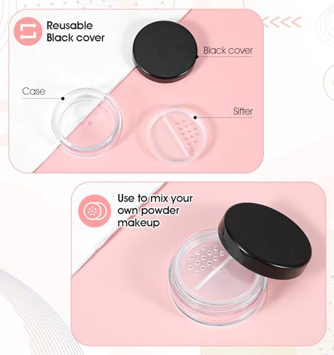 Thrymme 2 Pcs Loose Powder Container 10ml Refillable Travel Makeup Compact