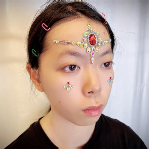 Topz Red Rhinestone Face Gems Self-Adhesive Crystal Jewels for Halloween Makeup & Festival Rave