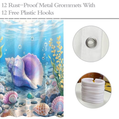 Pink Conch Shell Shower Curtain - Ocean Themed Waterproof Fabric 72x72
