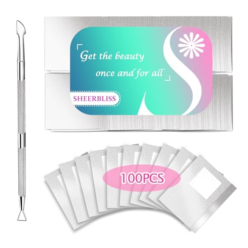 SHEERBLISS 100PCS Nail Foil Wraps for Soak Off Gel Polish Remover with Cuticle Pusher