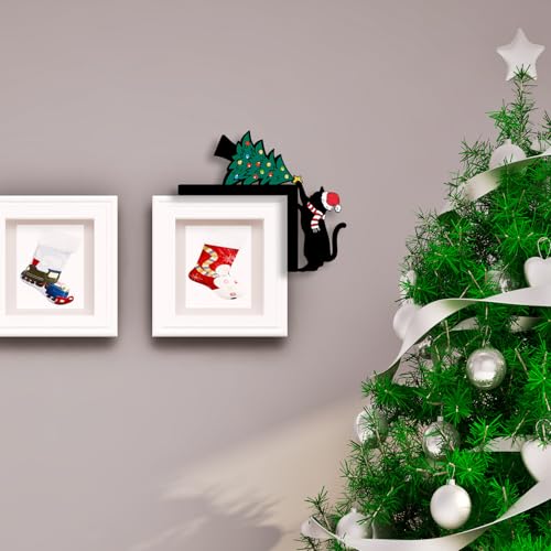 Funny Black Cat Christmas Door Topper - Holiday Window & Wall Decor - Black Cat 2