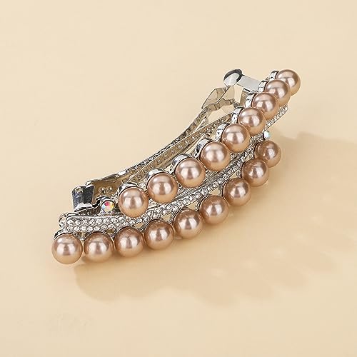 Chargances Vintage Pearl Hair Barrette Rhinestone French Crystal Clip