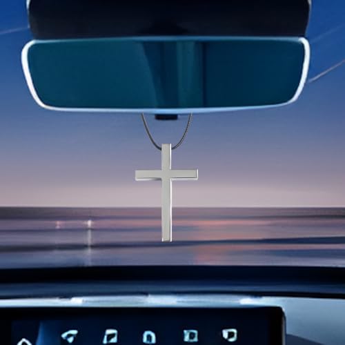 KHGUZ Metal Car Rearview Mirror Cross Hanging Ornament Silver