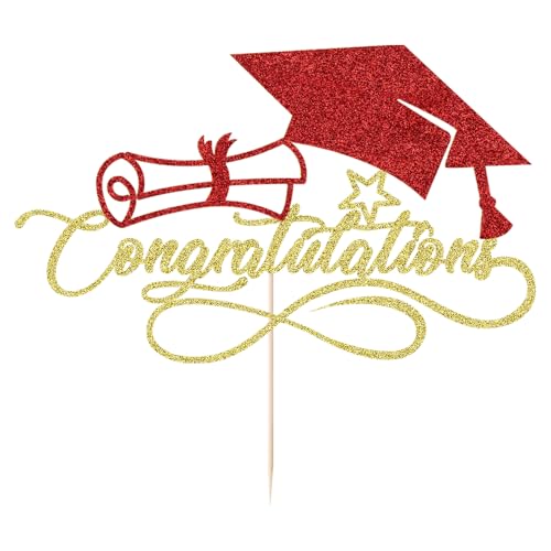 Congratulations Cake Topper for 2026 Graduation Party - Gold & Red
