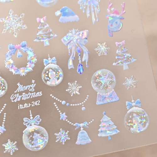 GeeSey Christmas 5D Embossed Nail Stickers Pink Blue Holiday Decals