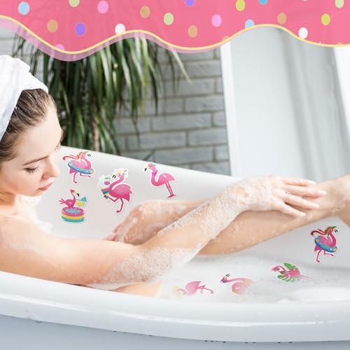 Yaomiao 24 Pcs Flamingo Non-Slip Bathtub Stickers with Scraper