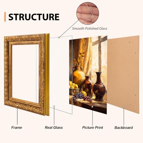 Fixwal Ornate Antique Gold Picture Frame 5x7 with Real Glass