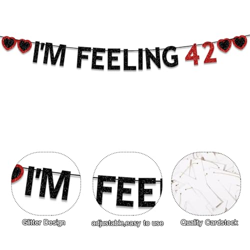 24th & 42nd Birthday Party Decorations - Black Red Glitter Banners