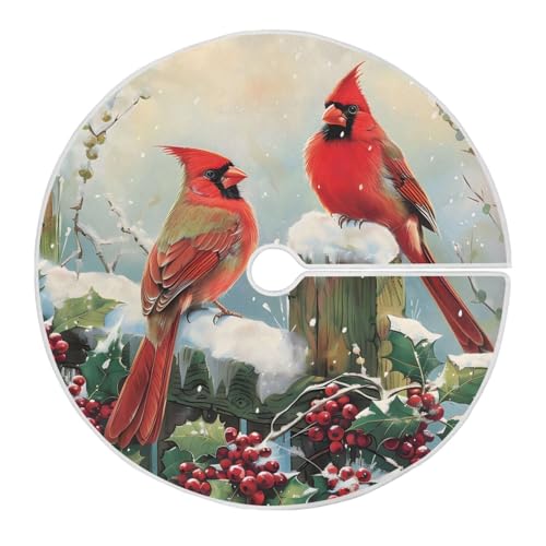 Large 48-Inch Christmas Tree Skirt with Red Cardinals - ZOEO