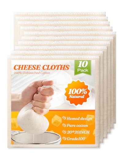Reusable Cheesecloth 10 Pack Grade 100 Hemmed Cotton Mesh for Straining
