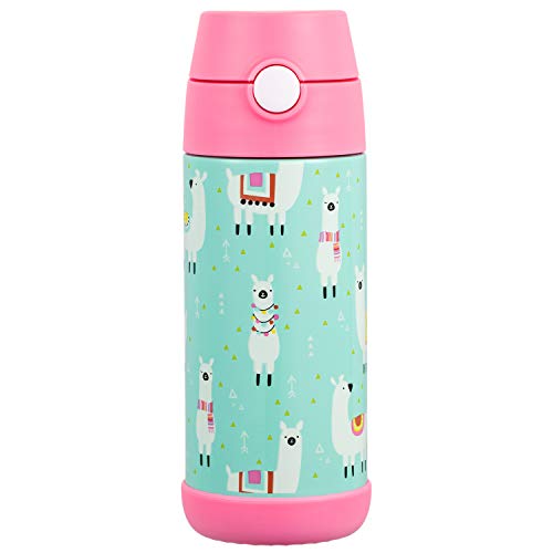 Snug Kids Water Bottle with Straw & Spout - 12oz Llamas, Insulated Stainless Steel