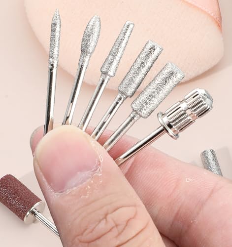 Thrymme Electric Nail Drill Bits Set - 6PCS 3/32" Universal Stainless Steel Replacement Tips with Sanding Bands for Acrylic and Gel Nails