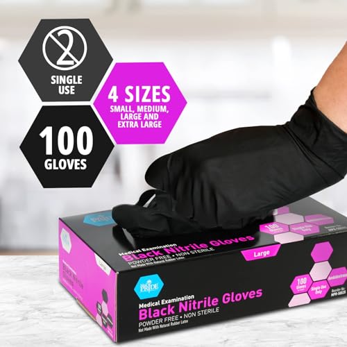 MED PRIDE Black Nitrile Exam Gloves, Large, 1000-Count - Powder-Free