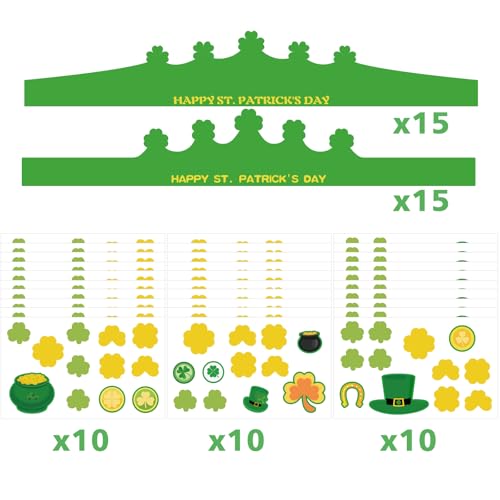 30 St. Patrick's Day Adjustable Paper Crowns for Kids Party