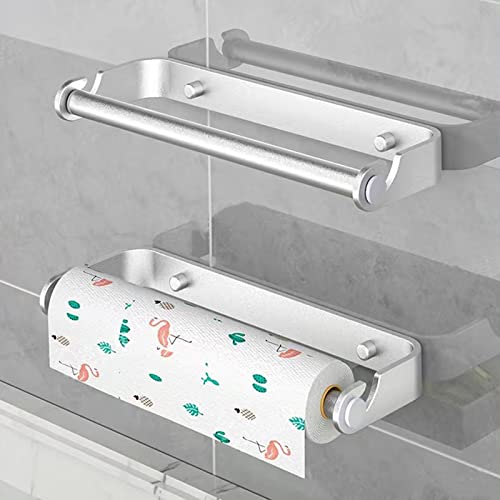 Aheucndg Wall Mount Paper Towel Holder - Silver, Self-Adhesive or Drill