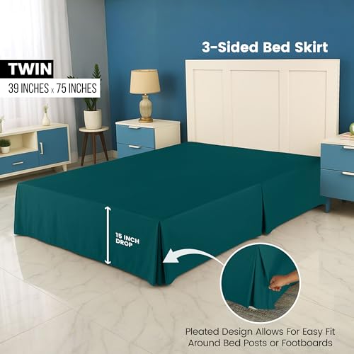 Utopia Bedding Twin Size Teal Pleated Bed Skirt - Hides Under-Bed Storage, 15 Inch Drop
