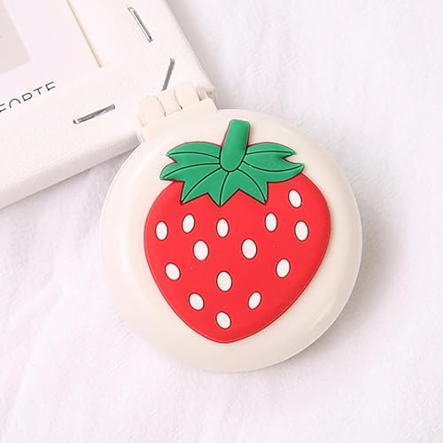 Strawberry Folding Travel Hair Brush with Built-In Mirror and Massage Bristles