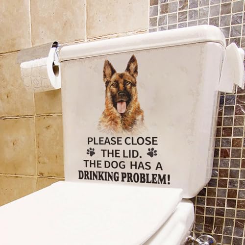 Funny German Shepherd Dog Toilet Lid Decal - Waterproof Vinyl Sticker