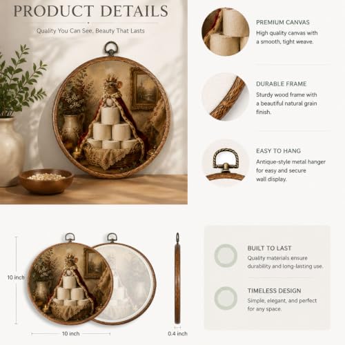 Christmas Mouse Wall Art - 10x10 Inch Round Framed Bathroom Decor - ChenCraty Variation