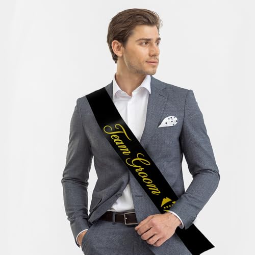 Team Groom Satin Sash Black and Gold for Bachelor Party Decorations