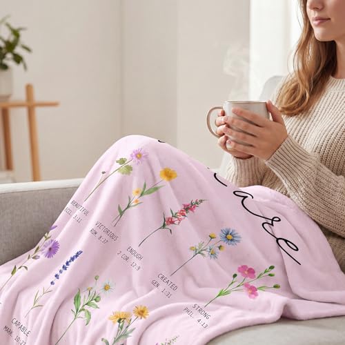 Christian Scripture Throw Blanket, Floral Religious Gift 40" x 60"