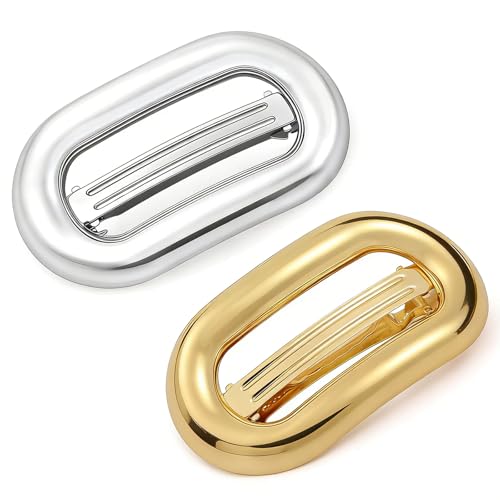 Fiysouy 2 Pcs Vintage French Hair Barrettes, Metal Gold and Silver Clips