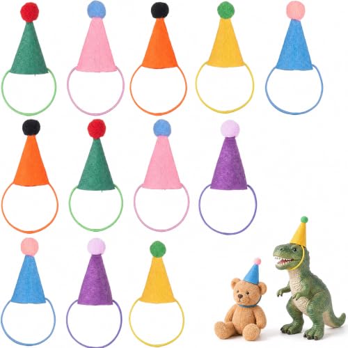 12 Pcs Mini Party Hats for Stuffed Animals, Figures, and Cake Toppers