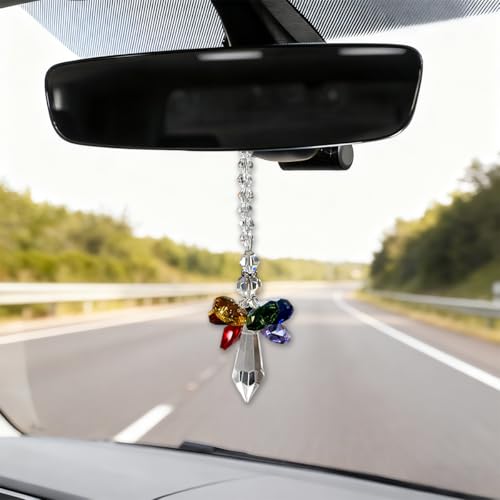 Craedli Crystal Angel Car Hanging Ornament Rhinestone Rear View Mirror Charm