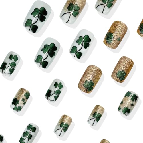 St. Patrick's Day Press on Nails Medium Square Shamrock False Nails