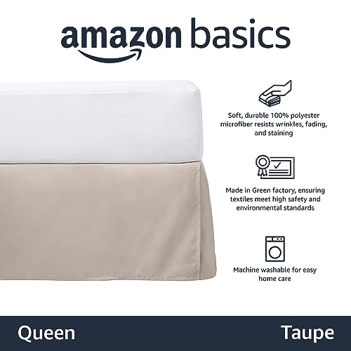 Amazon Basics Queen Size Pleated Bed Skirt Taupe - Wrinkle & Fade Resistant, Machine Washable