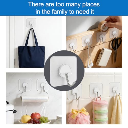 Heavy Duty Transparent Waterproof Adhesive Wall Hooks - 5 Pack for Bathroom Kitchen Outdoor