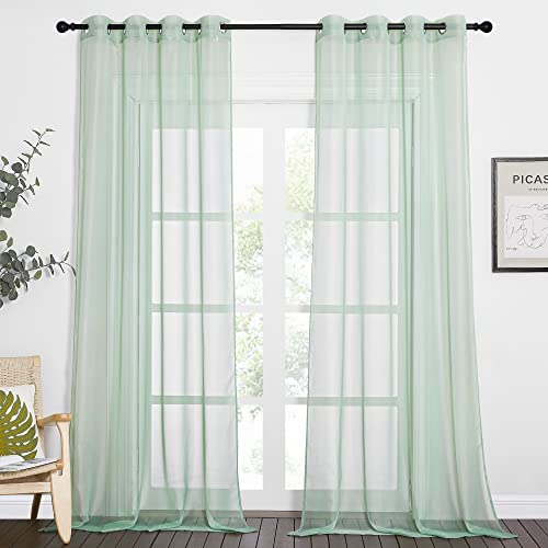 NICETOWN Sheer Sage Green Curtains 54" x 108" - 2 Panels Grommet Voile