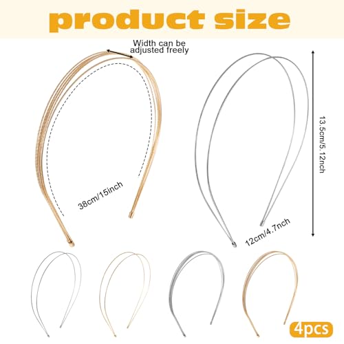 Metal Headbands 4-Pack Gold Silver Multi-Layer Hair Bands for Women