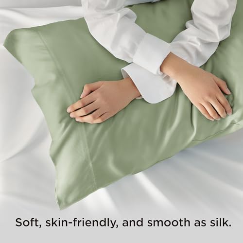 Bedsure Sage Green Queen Pillow Cases Set of 2 - Rayon from Bamboo