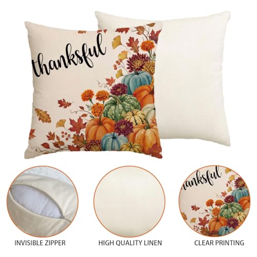 DTDO Pumpkin Floral Fall Throw Pillow Covers 18x18 Set of 4 for Bedroom & Home Decor