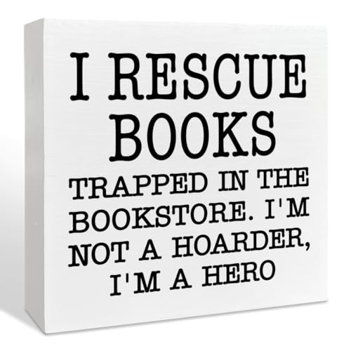 Book Lover Wooden Box Sign Decor - Rescue Books Library Accessories, Bookish Gifts for Librarians & Women, Book Lover 02