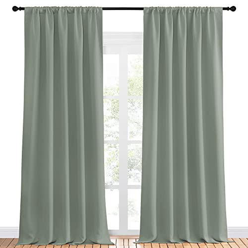 NICETOWN Sage Green Blackout Curtains - 52x95 Inch Rod Pocket Drapes