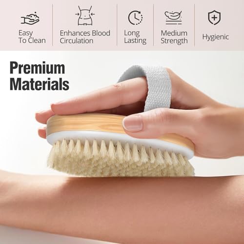 Dry Brushing Body Brush 2 Pack - Natural Bristle Exfoliating Shower Scrubber